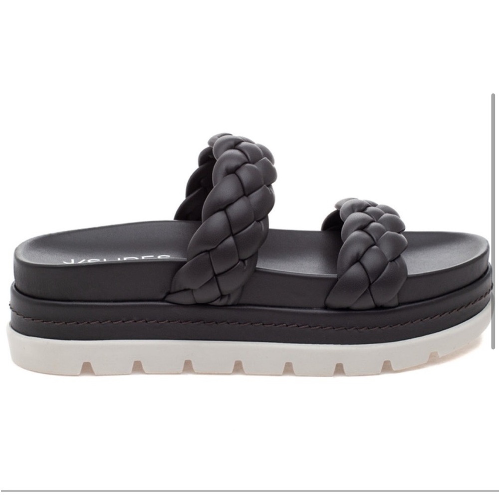 NWT J/SLIDES REESE Dark Grey Leather Woven Strap Sandal - Picture 5 of 16